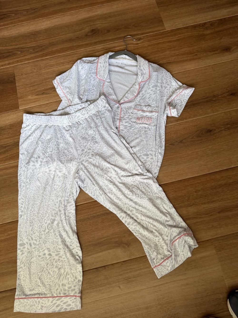 Rae Dunn White & Pink Trim Leopard-Print Pajama Set